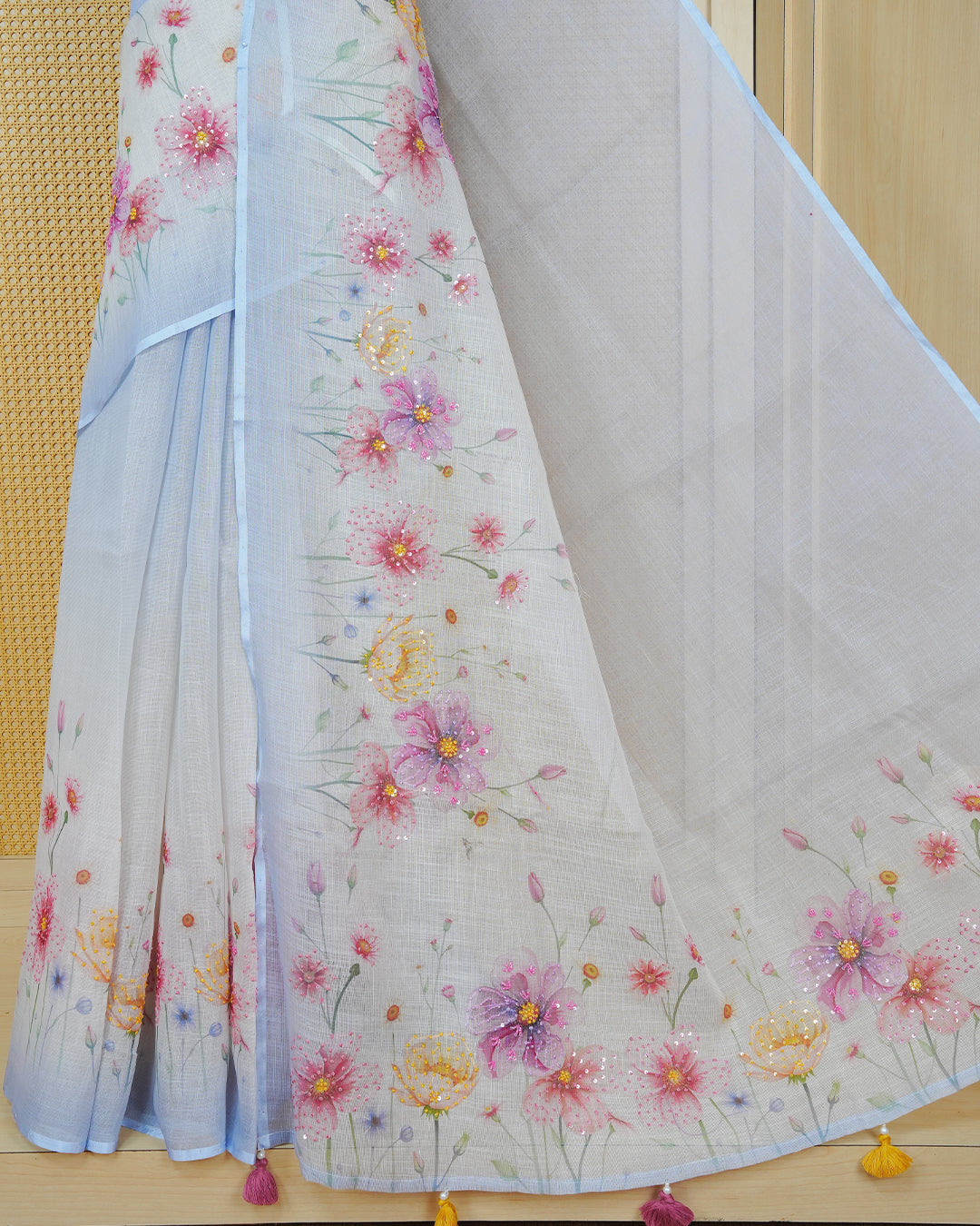Light Blue colour linen tissue saree.