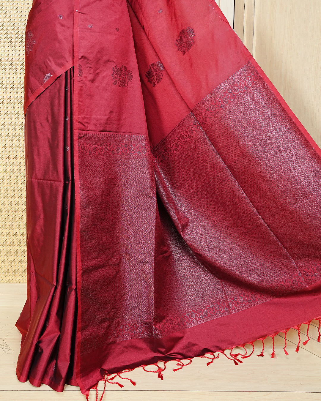 Maroon colour soft silk saree