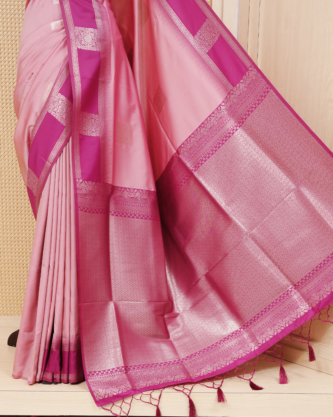 Pastel pink double shade colour soft silk saree
