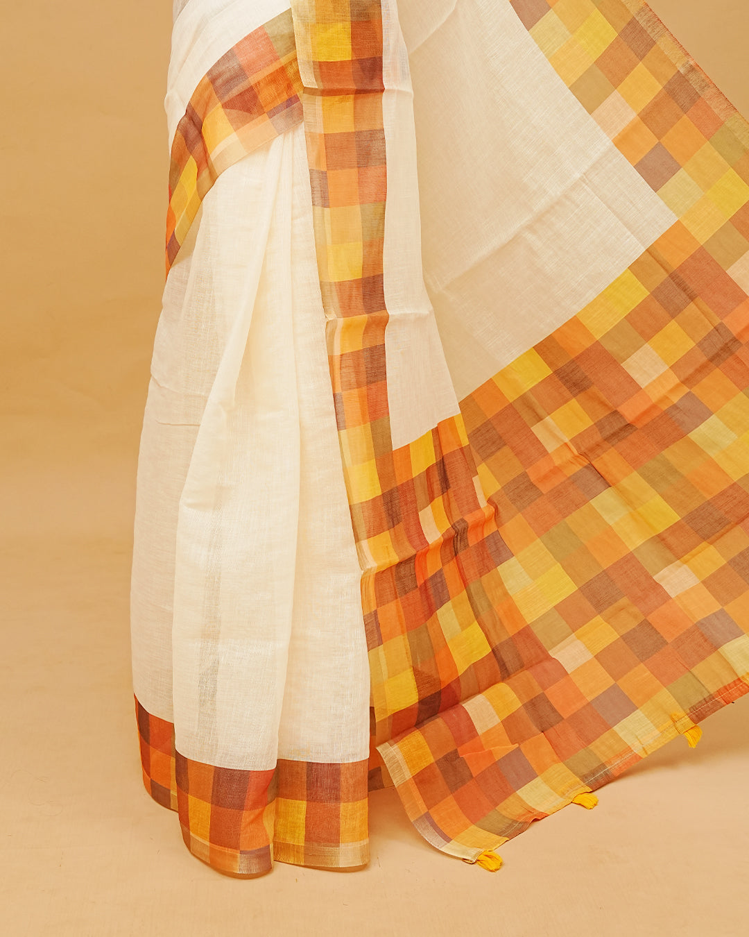 Cream Colour Semi Linen Saree
