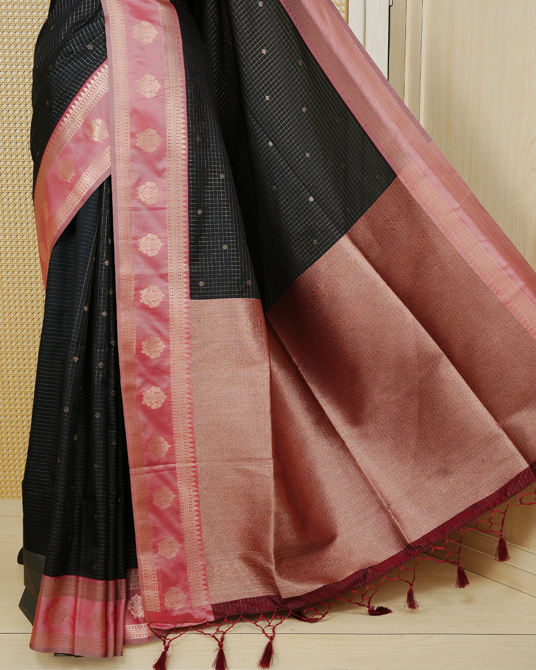 Black colour soft silk saree