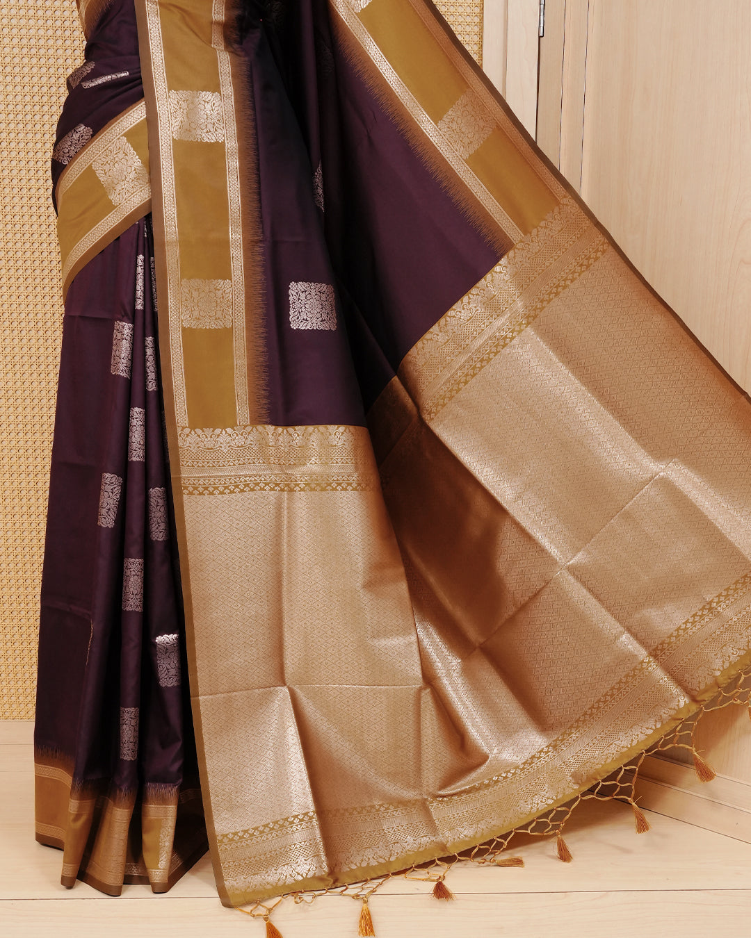 Dark brown colour soft silk saree