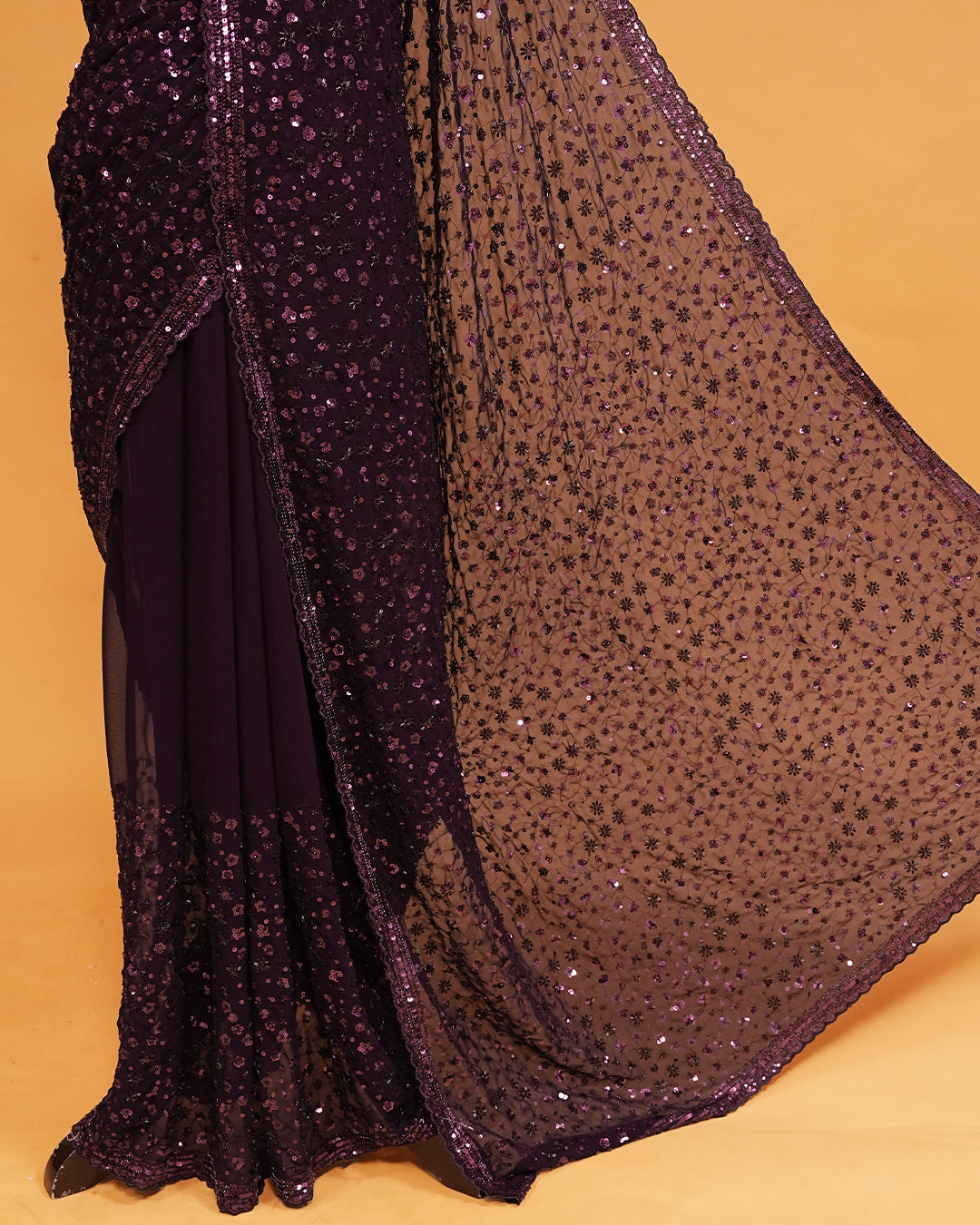 Purple colour Organza saree with Cut Beats & Sequins.