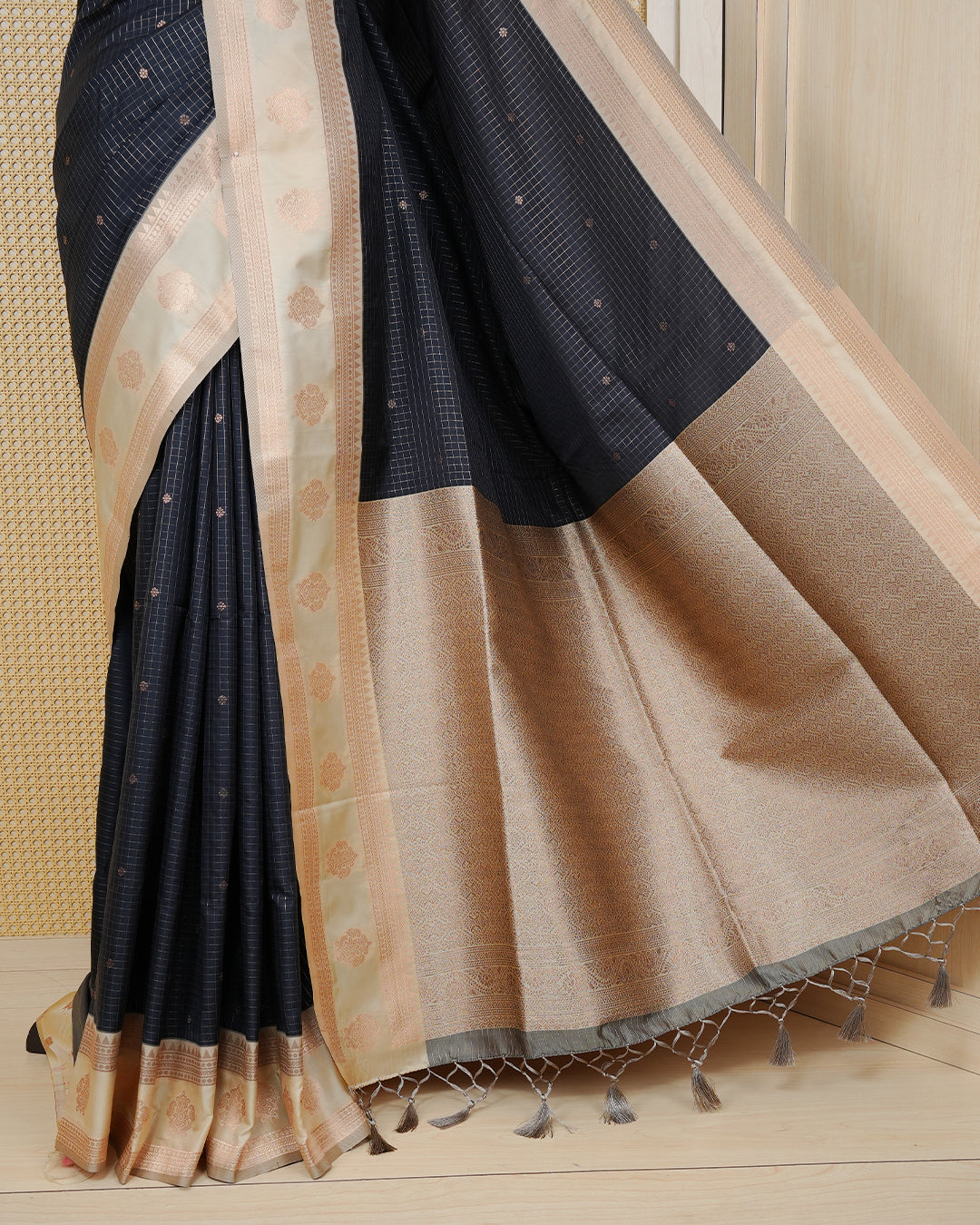 Black colour soft silk saree