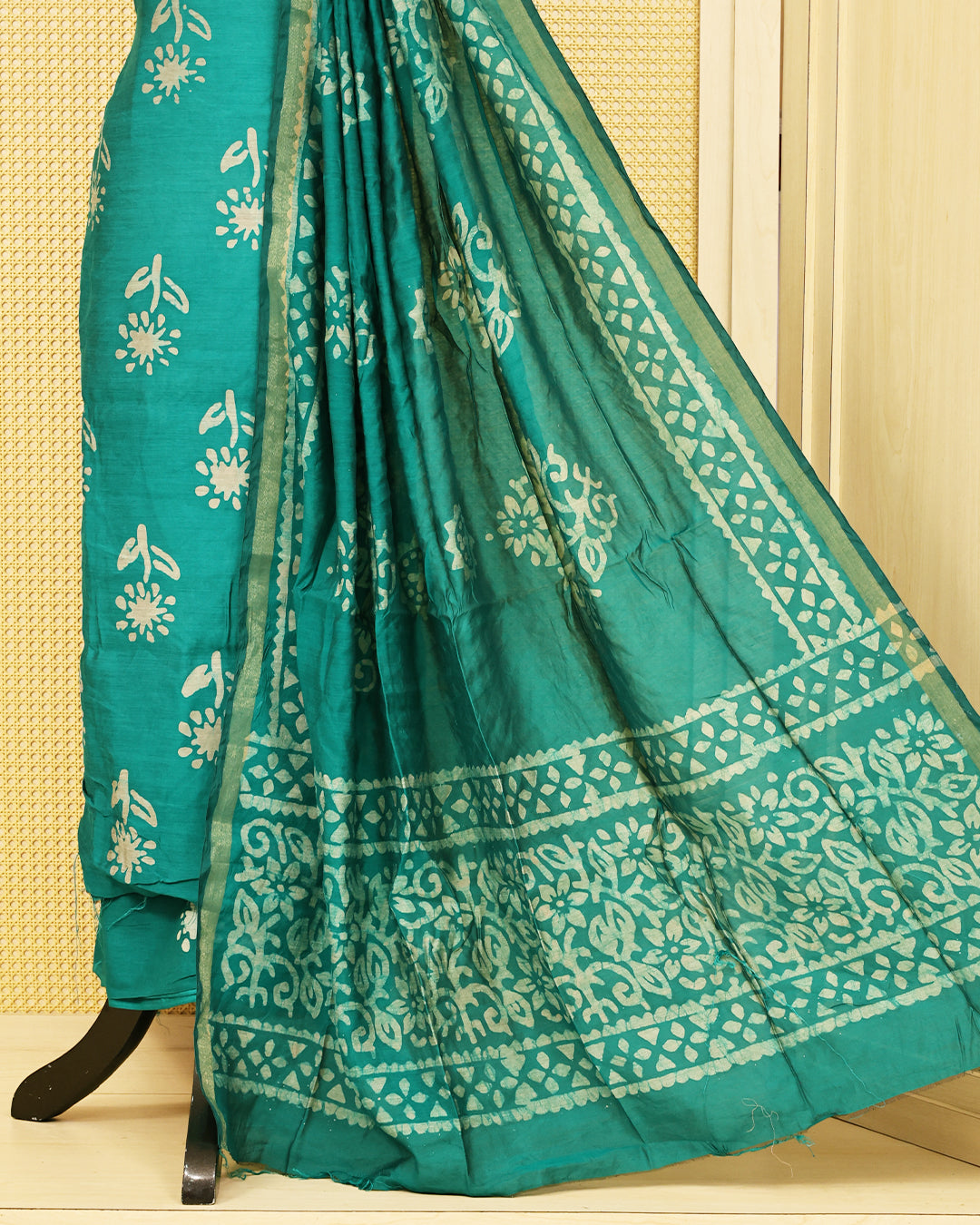 Green colour chanderi Salwar material Floral print on body, paired with matching bottom & Dupatta.