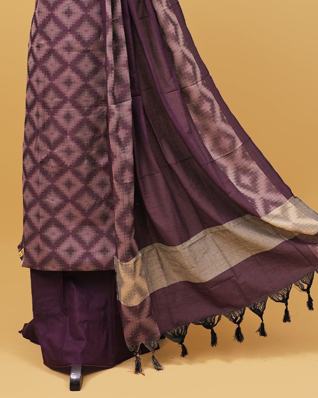 Purple colour Net cotton Salwar material with Geometric pattern work on body, matching bottom & Dupatta.
