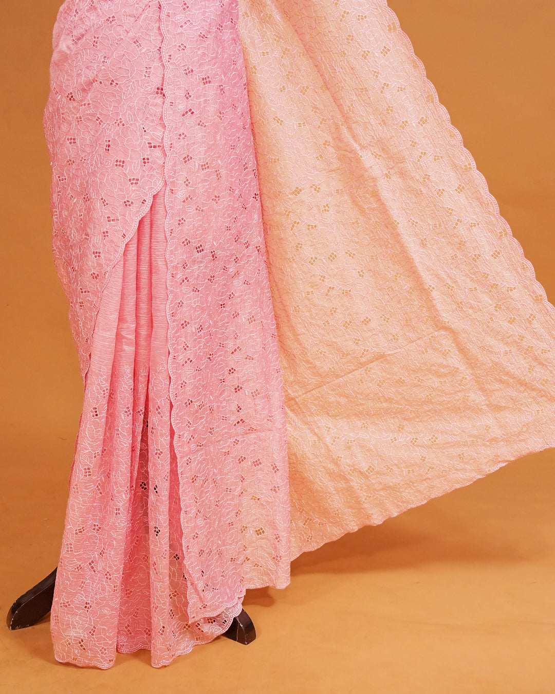Pastel pink colour Crush organza saree with Thread work.