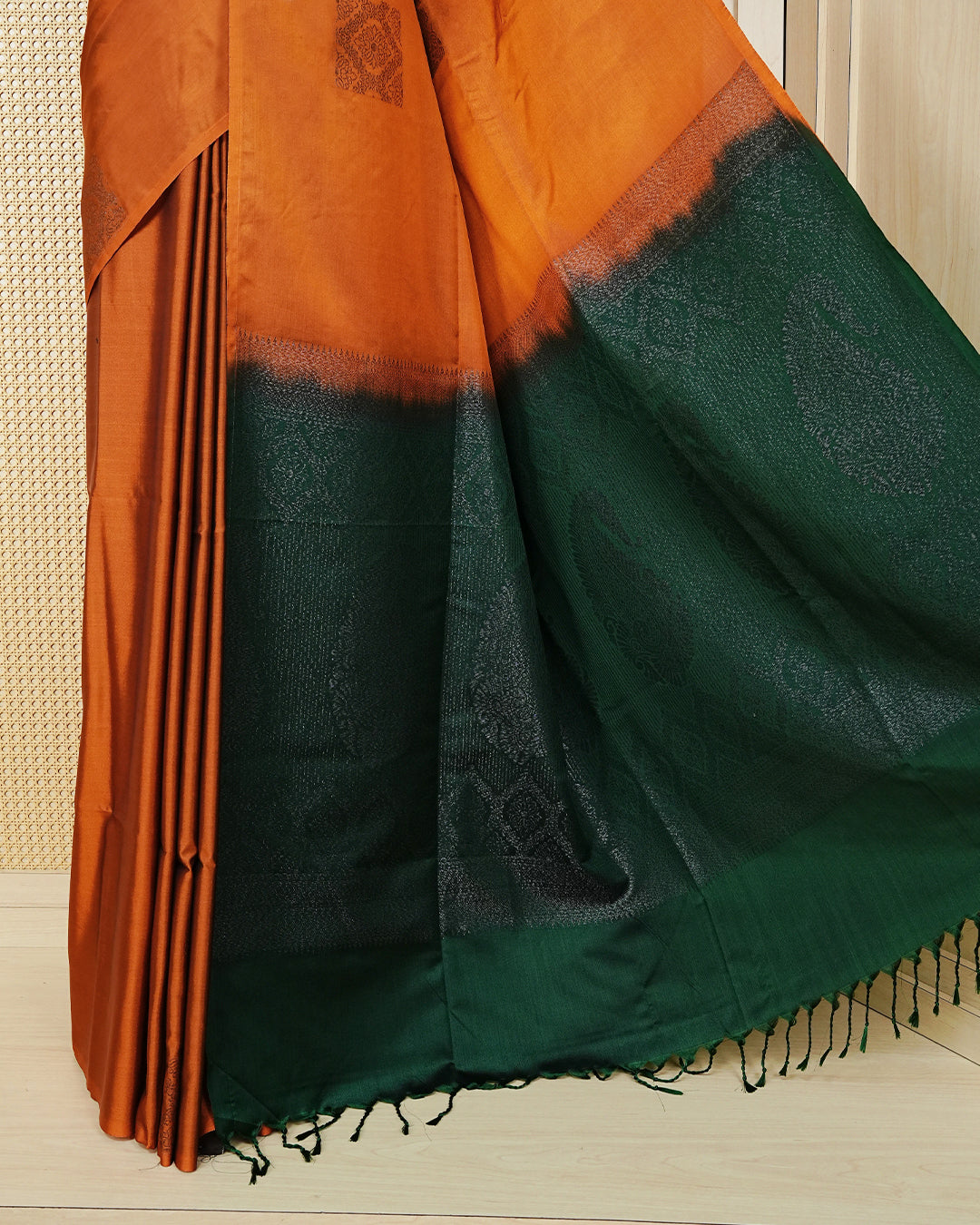 Mustard orange colour soft silk saree