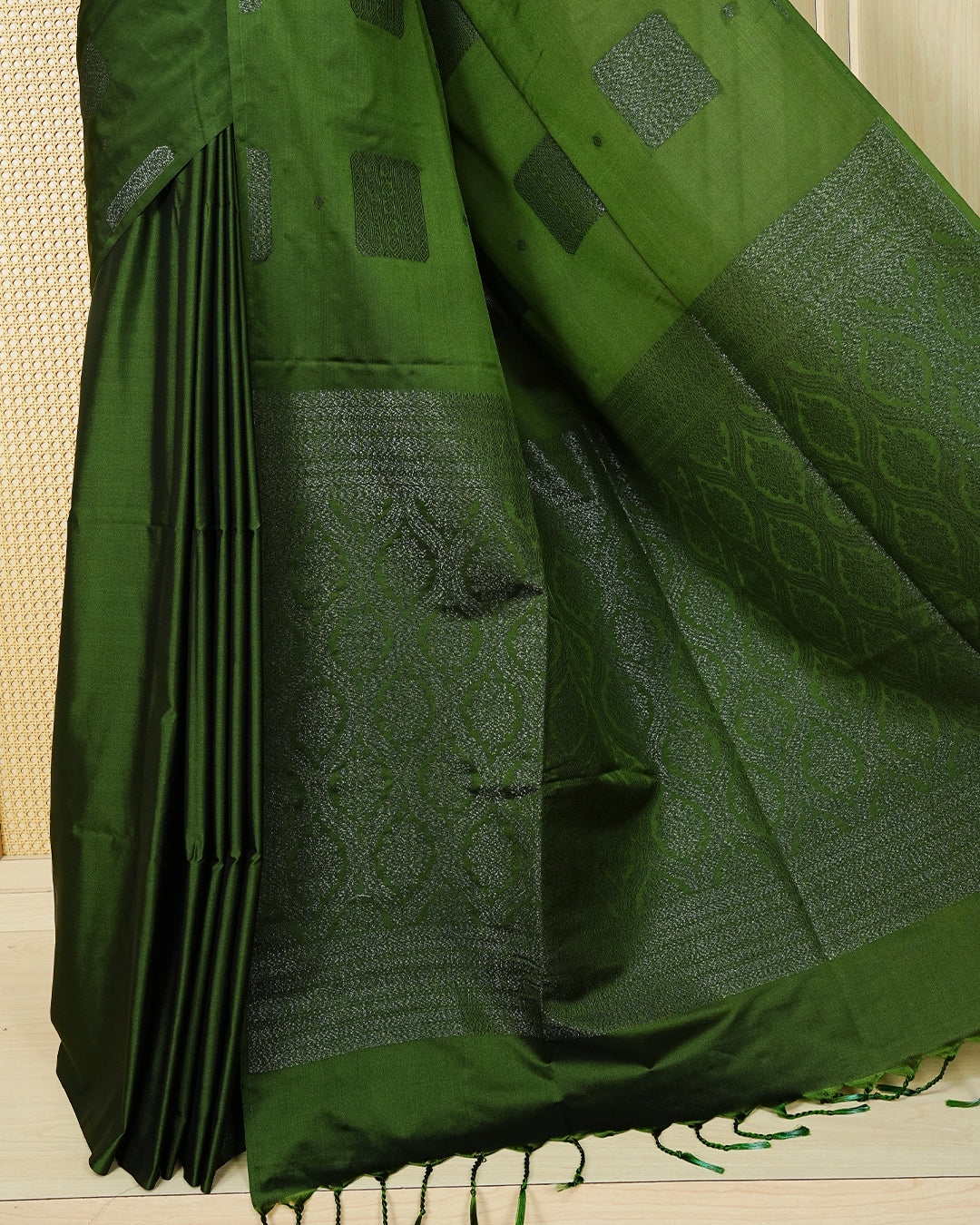 Forest green colour soft silk saree