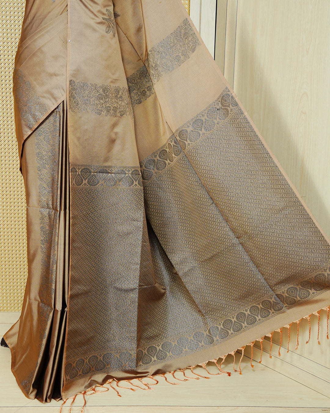 Dark beige colour soft silk saree
