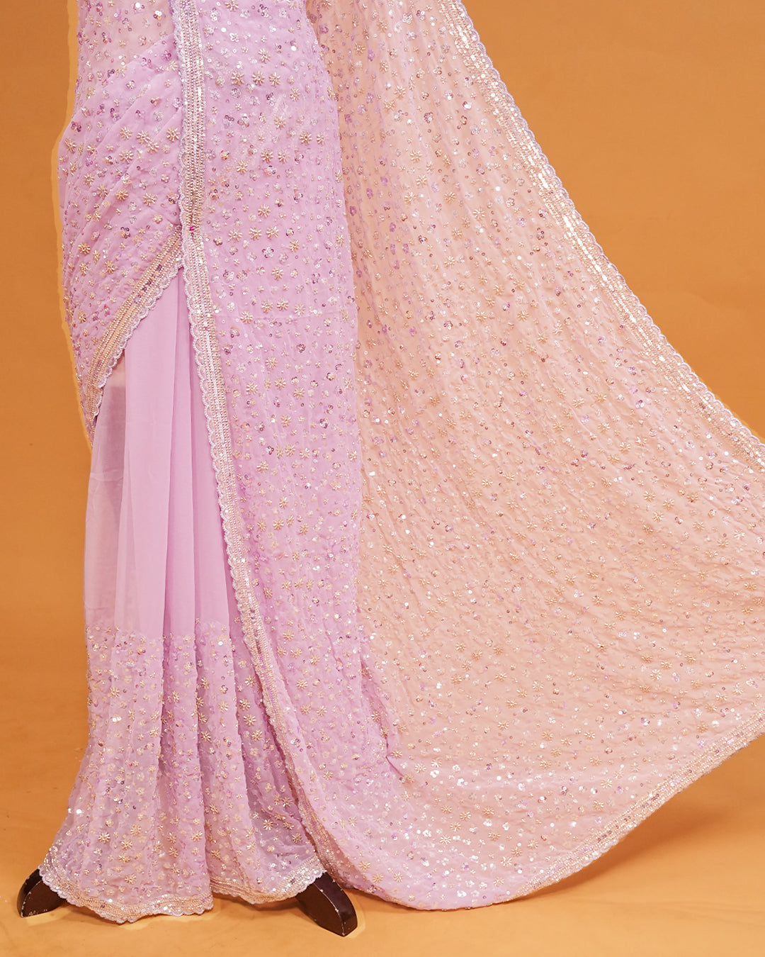 Lavender colour Organza saree with Cut Beats & Sequins.