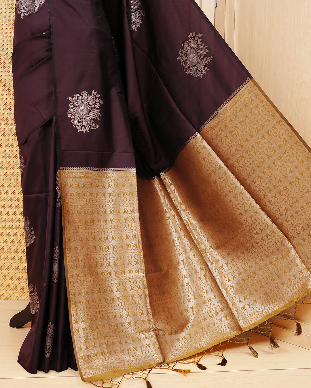 Dark chocolate colour soft silk saree