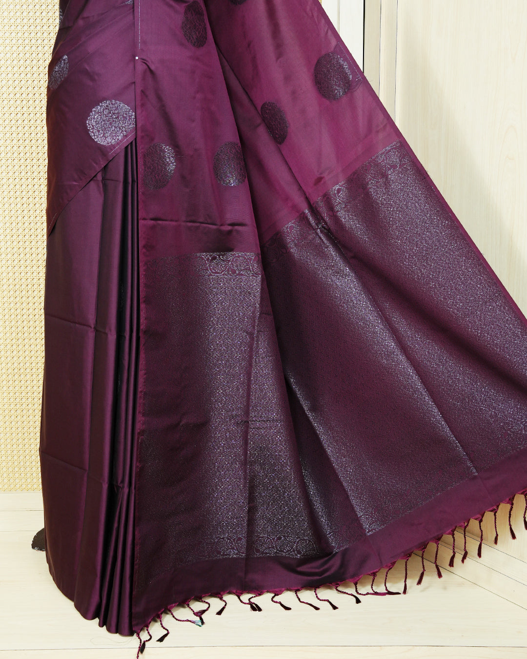 Deep plum colour soft silk saree