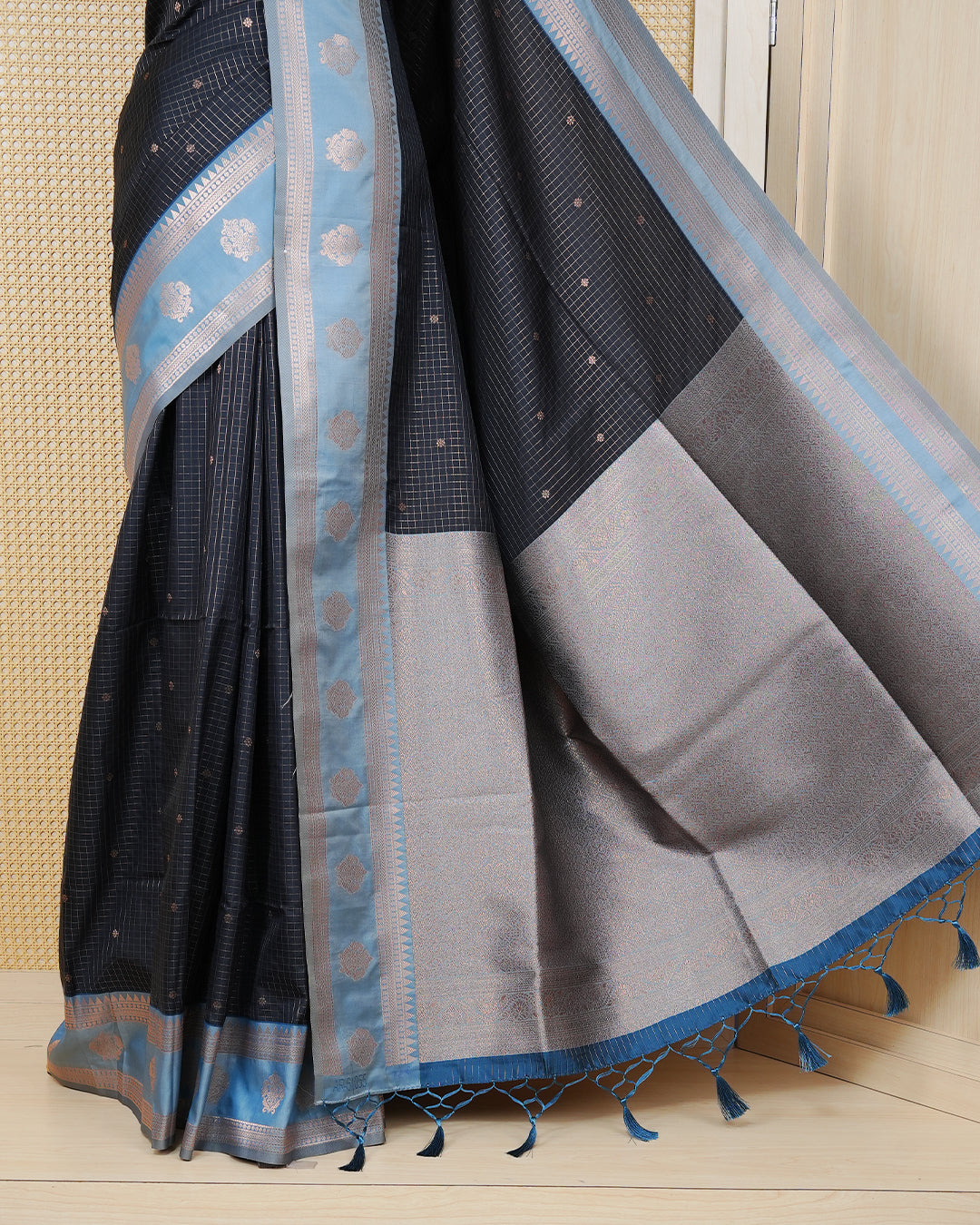 Black colour soft silk saree