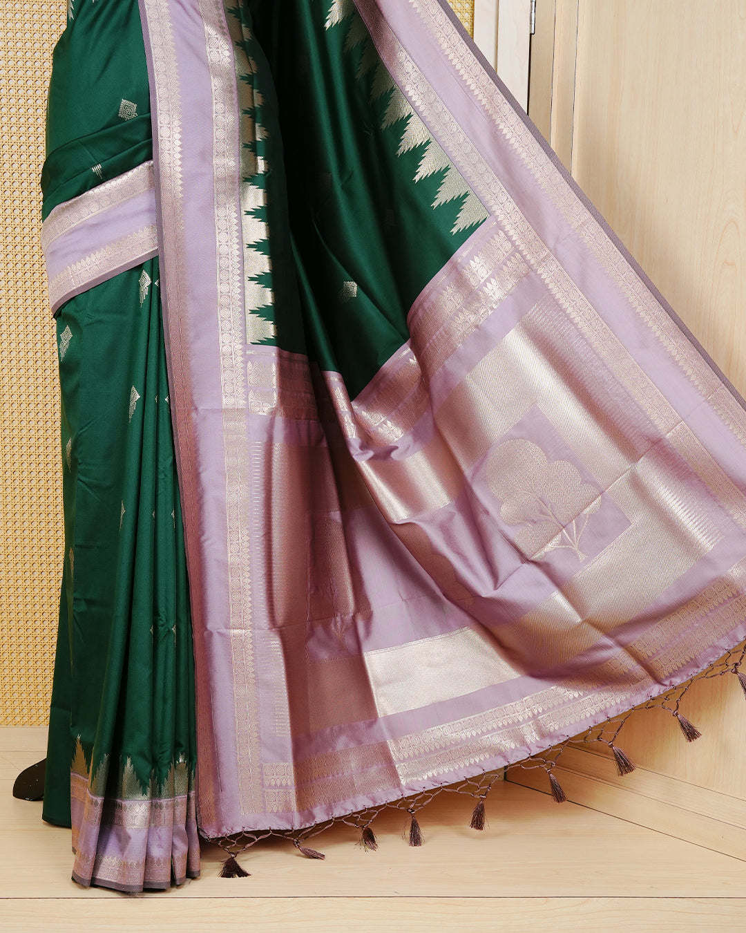 Bottle green colour soft silk saree