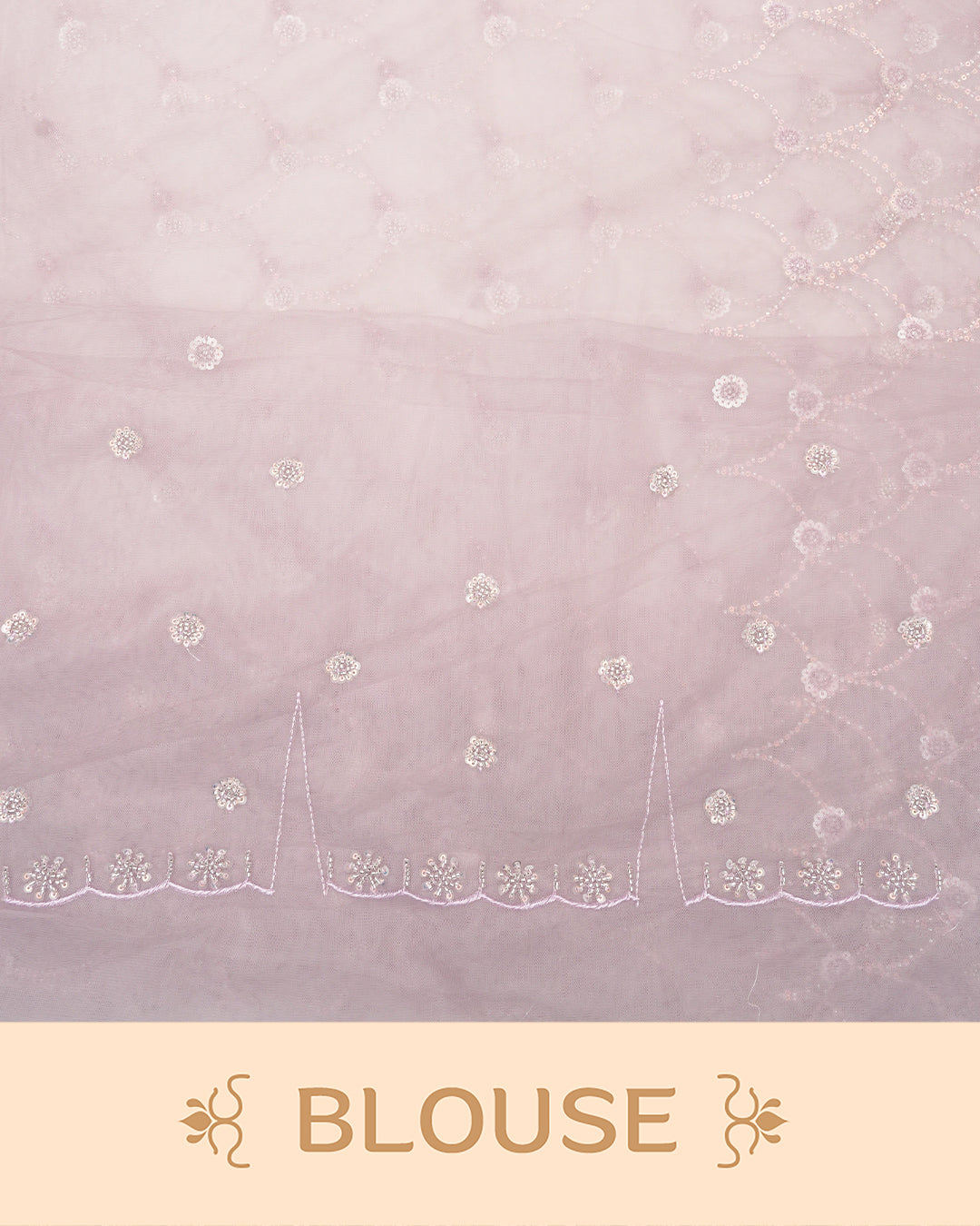Lavender colour Net Designer saree featuring Beats & Sequins geometric Pattern on body & worked border, comes with matching blouse piece.