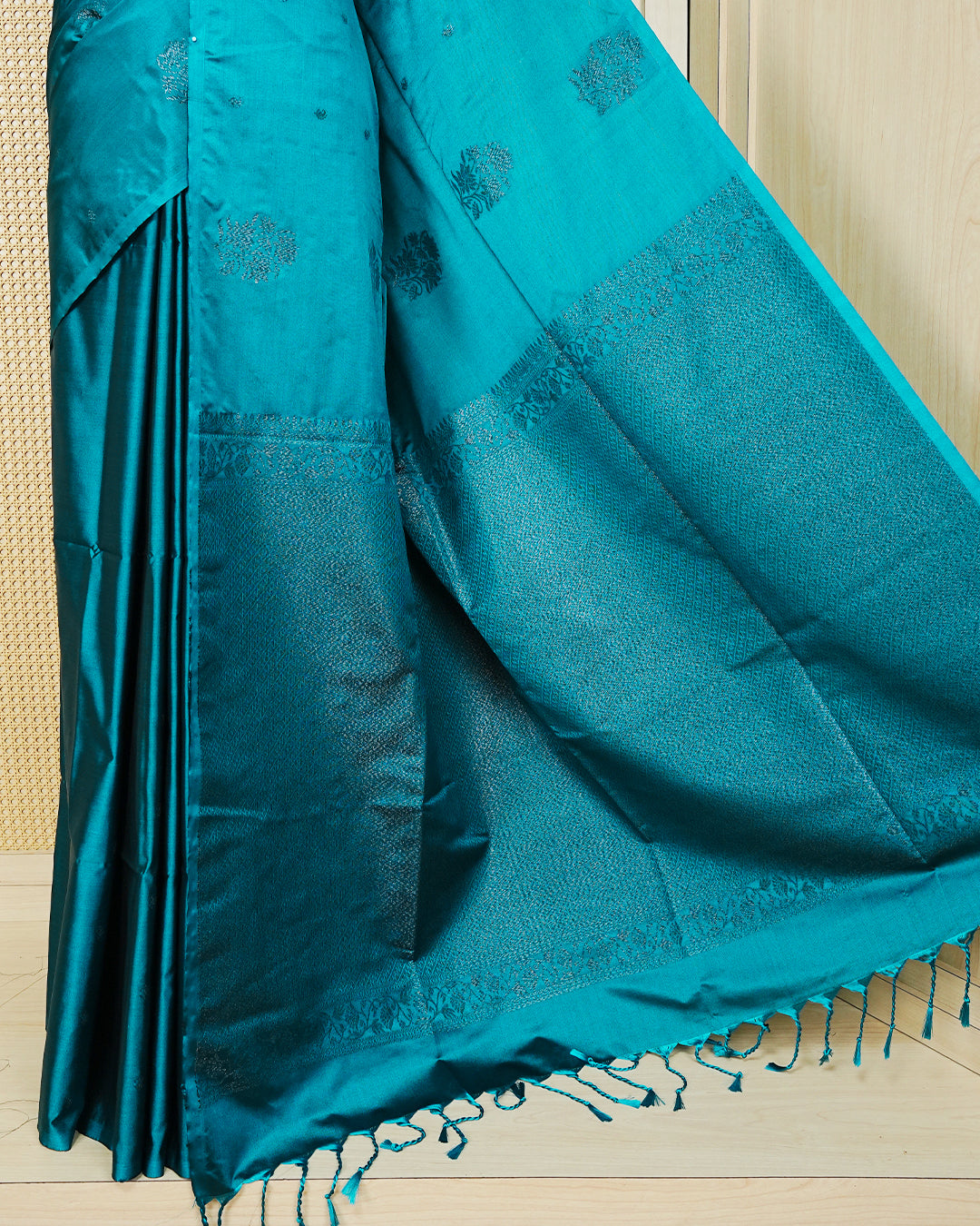 Peacock blue colour soft silk saree