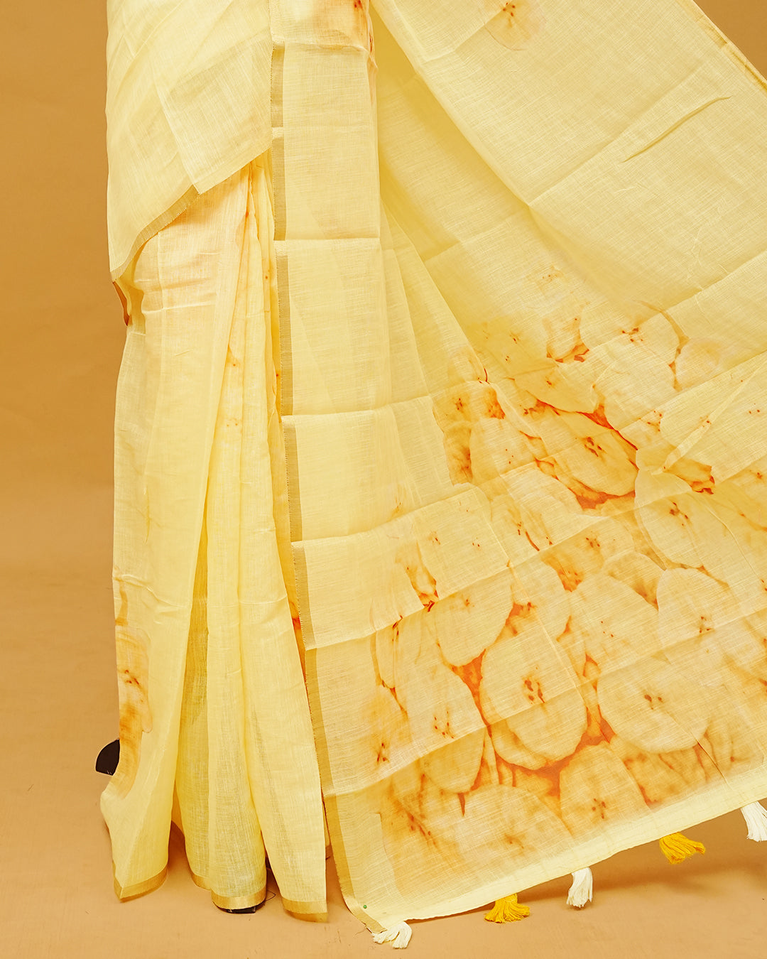 Butter Yellow Colour Semi Linen Saree