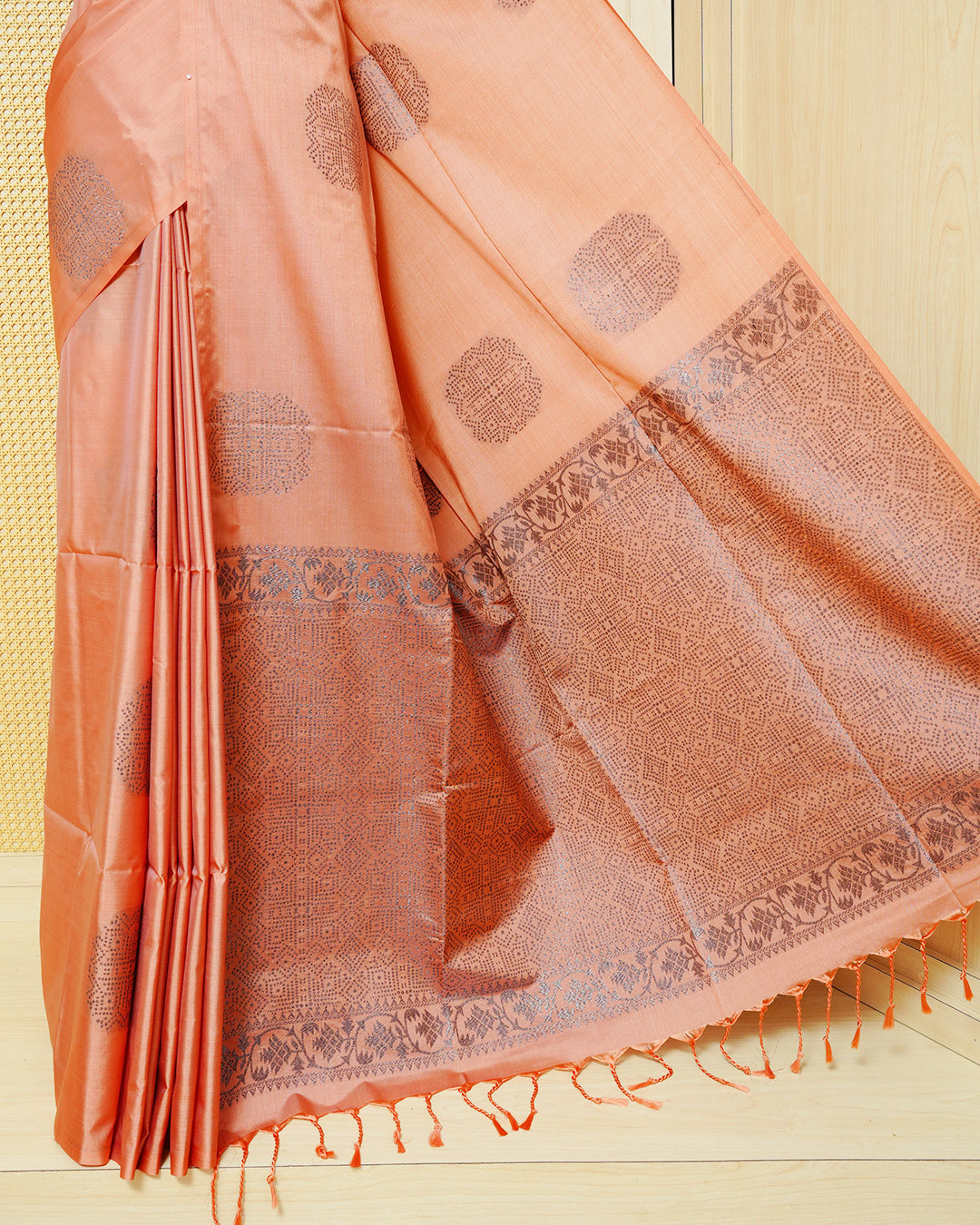 Pastel peach colour soft silk saree
