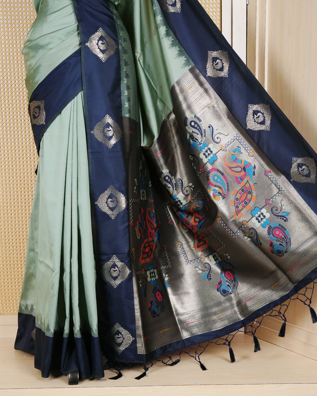 Pastel green colour soft silk saree