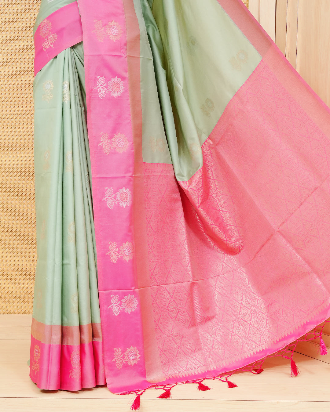 Mint green colour soft silk saree
