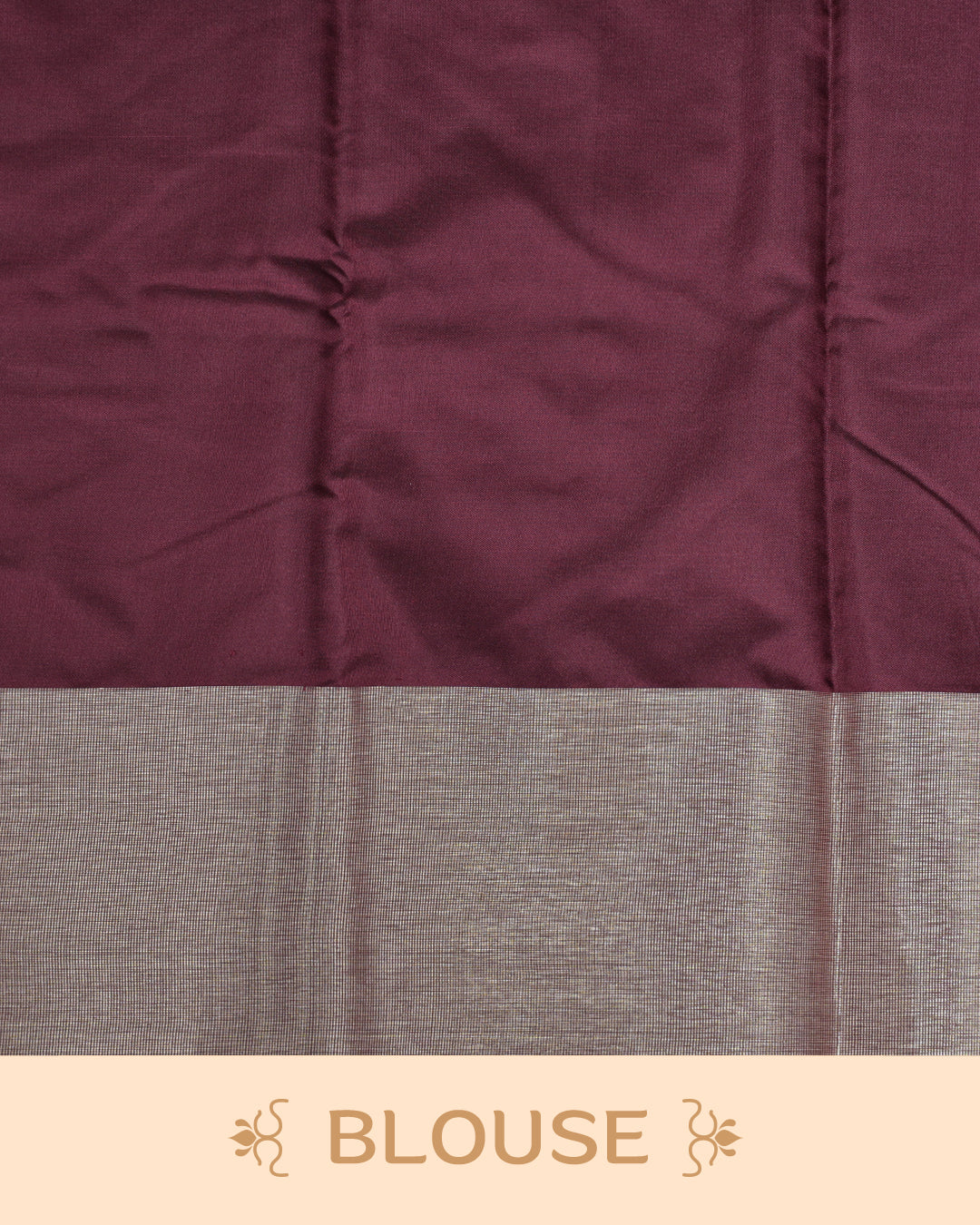 Wine colour saree featuring a plain body, complemented by a Bavanchi border and contrast pallu, paired with a matching blouse piece..