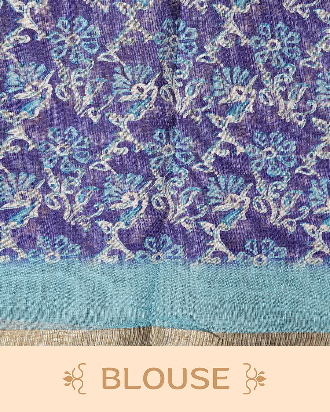 Light blue Colour Semi Linen Saree featuring contrast Digital prints, paired with matching printed blouse piece.