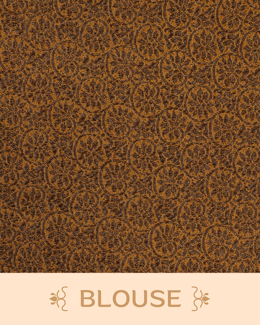 Dark brown colour semi linen saree thread motifs on body, contrast mustard orange colour gold zari border, rich pallu comes with matching blouse piece