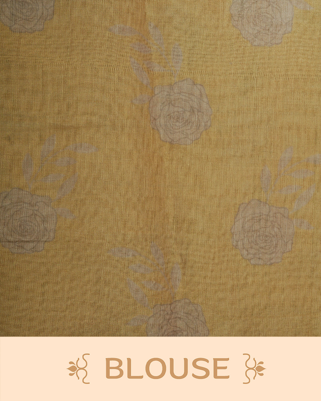 Yellow colour Semi tissue saree featuring elegant Rose print with delicate Mirror Work, beautiful Scallop border.