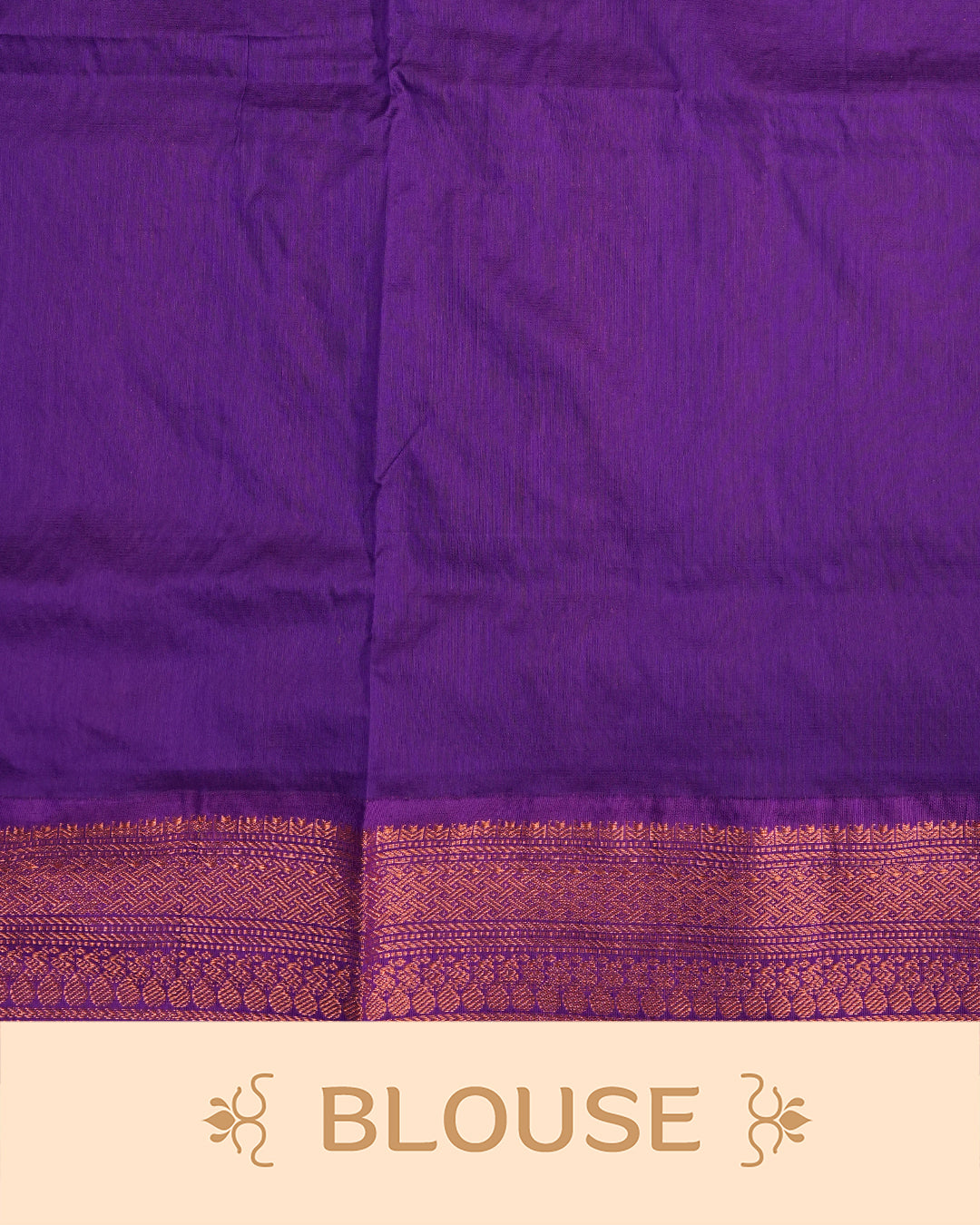 Wine colour kalyani cotton saree featuring gold zari check pattern on body, complemented by Violet colour with Antique zari border, paired with matching blouse piece