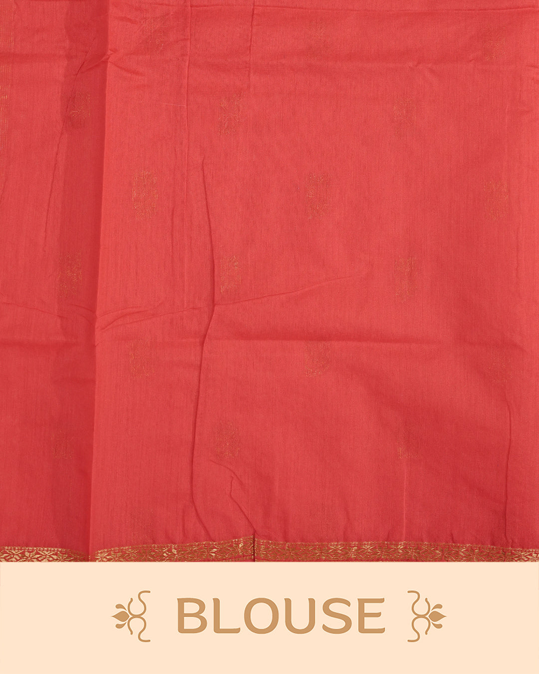 Blue & Red Dual colour kalyani cotton saree featuring gold zari Floral pattern on body, complemented by Red colour with Stripes & Floral Gold zari border, paired with matching blouse piece