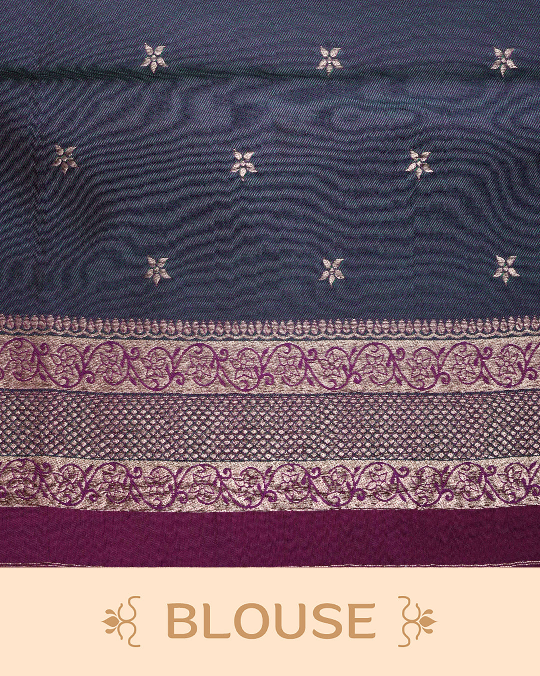 Magenta colour Mulberry silk saree featuring gold floral zari patterns on body, paired with contrast green colour with traditional border, comes with matching blouse piece.