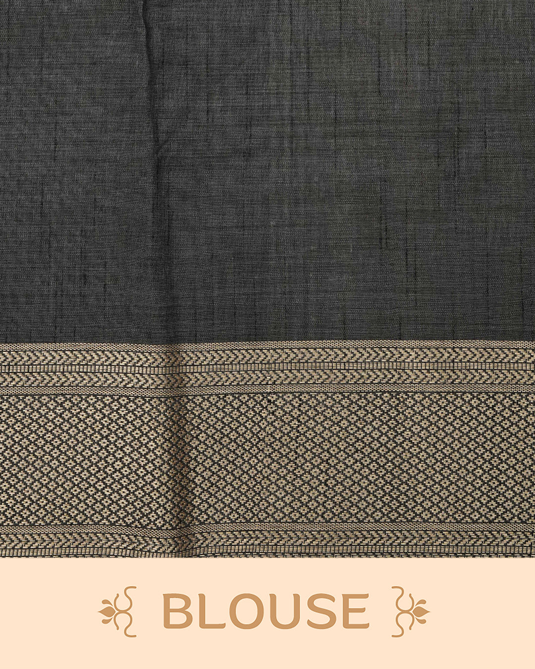 Cream colour Tussar silk saree Featuring Elegant Plain body, complemented by Contrast black colour with gold zari border, paired with matching blouse piece.
