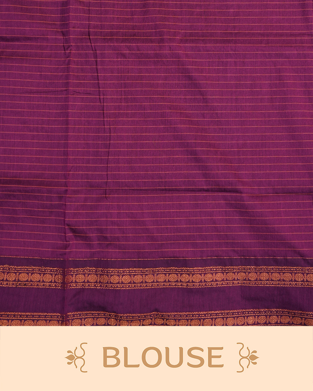 Purple colour kalyani cotton saree featuring zari check pattern on body, complemented by Contrast colour with Antique zari border, paired with matching blouse piece