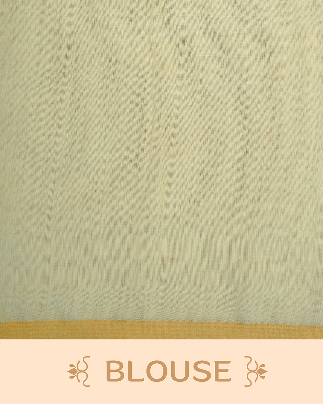 Cream Mul Cotton Saree featuring an elegant plain body, complemented by a subtle gold zari border and sky blue tassels.