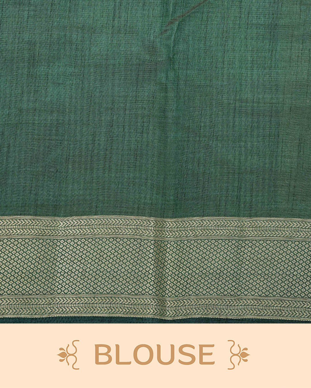 Cream colour Tussar silk saree Featuring Elegant Plain body, complemented by Contrast dark green colour with gold zari border, paired with matching blouse piece.