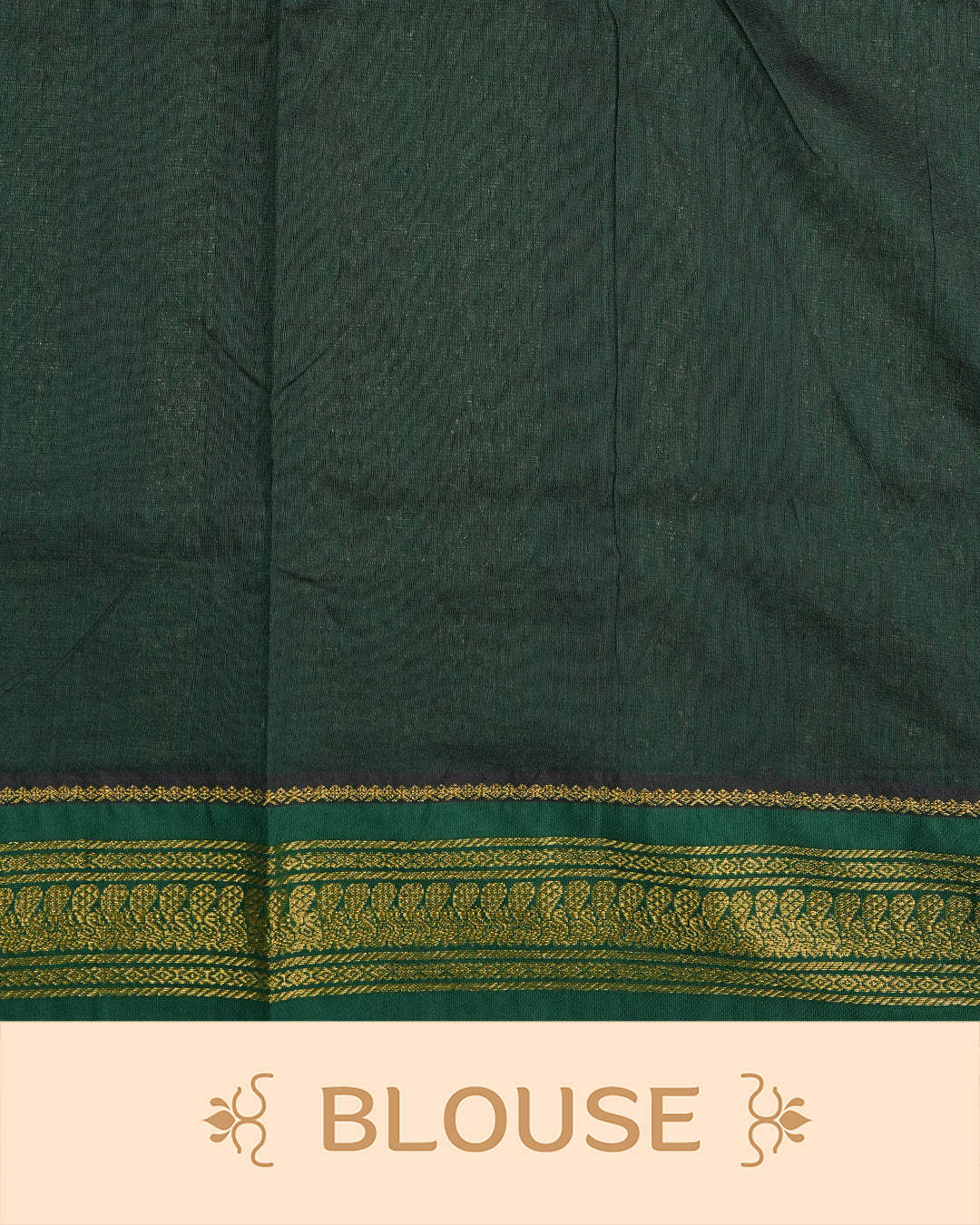 Maroon colour kalyani cotton saree featuring gold zari Stripes on body, complemented by Green colour with Antique zari border, paired with matching blouse piece
