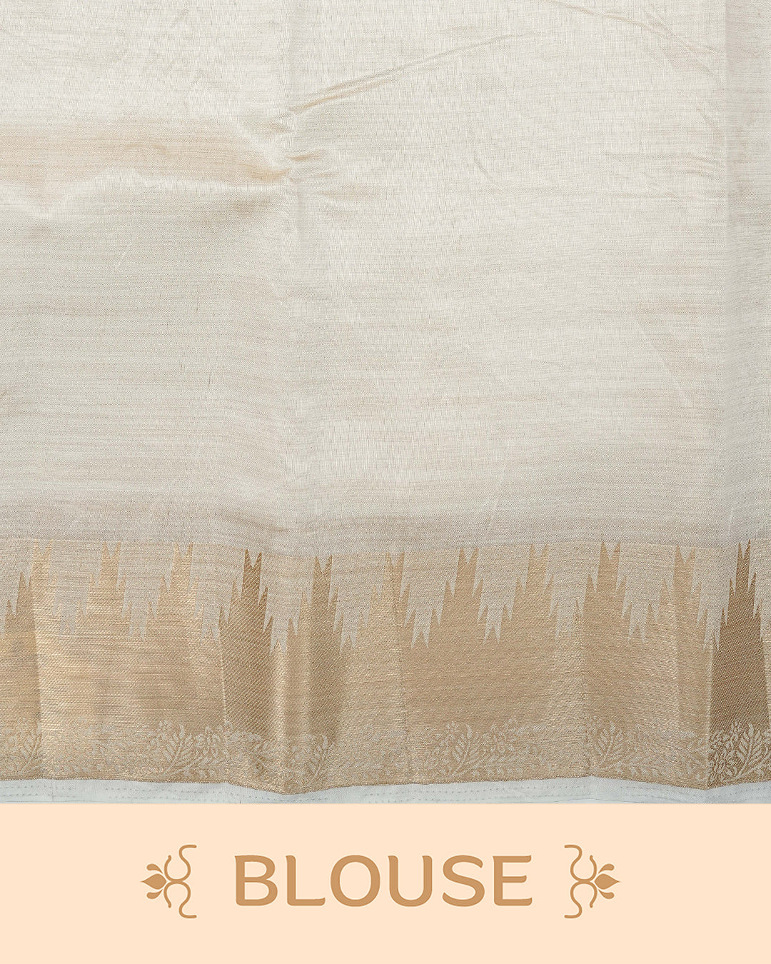 Off white gold Tussar saree featuring Gold zari buttas on body, complemented by self colour with traditional border, comes with matching blouse piece.