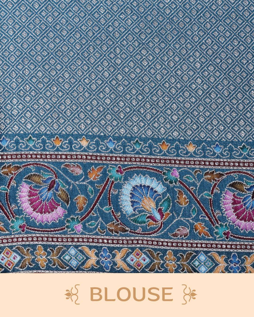 Rani Pink Colour Pashmina Saree featuring Plain body, complemented by Contrast Teal colour with Floral pattern & gold zari on border and Pallu, comes with matching blouse piece.