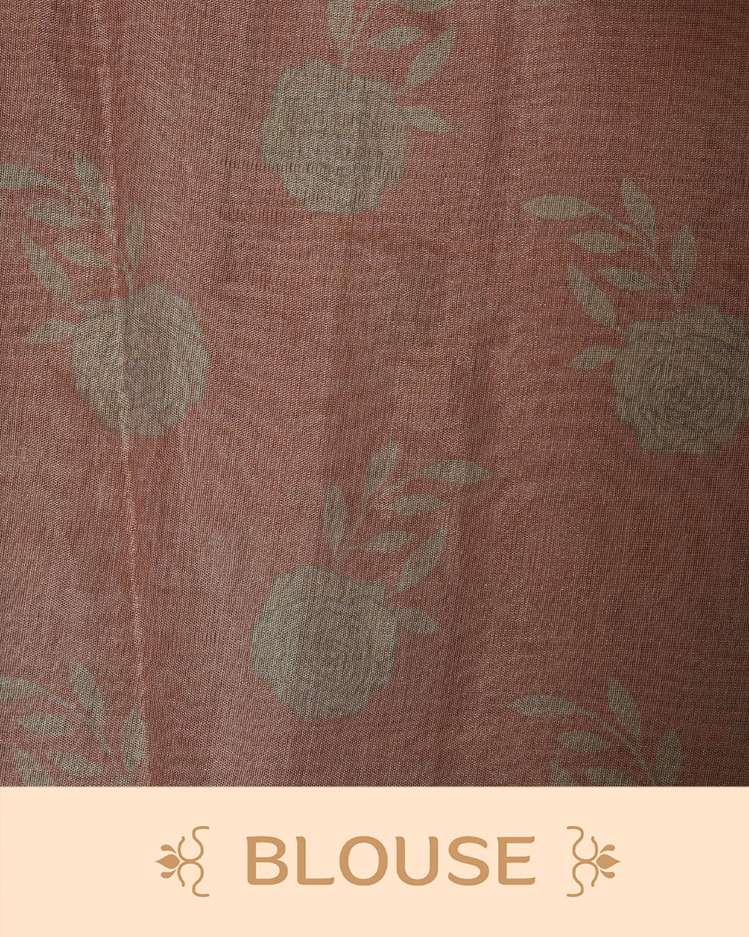 Brown colour Semi tissue saree featuring elegant Rose print with delicate Mirror Work, beautiful Scallop border.