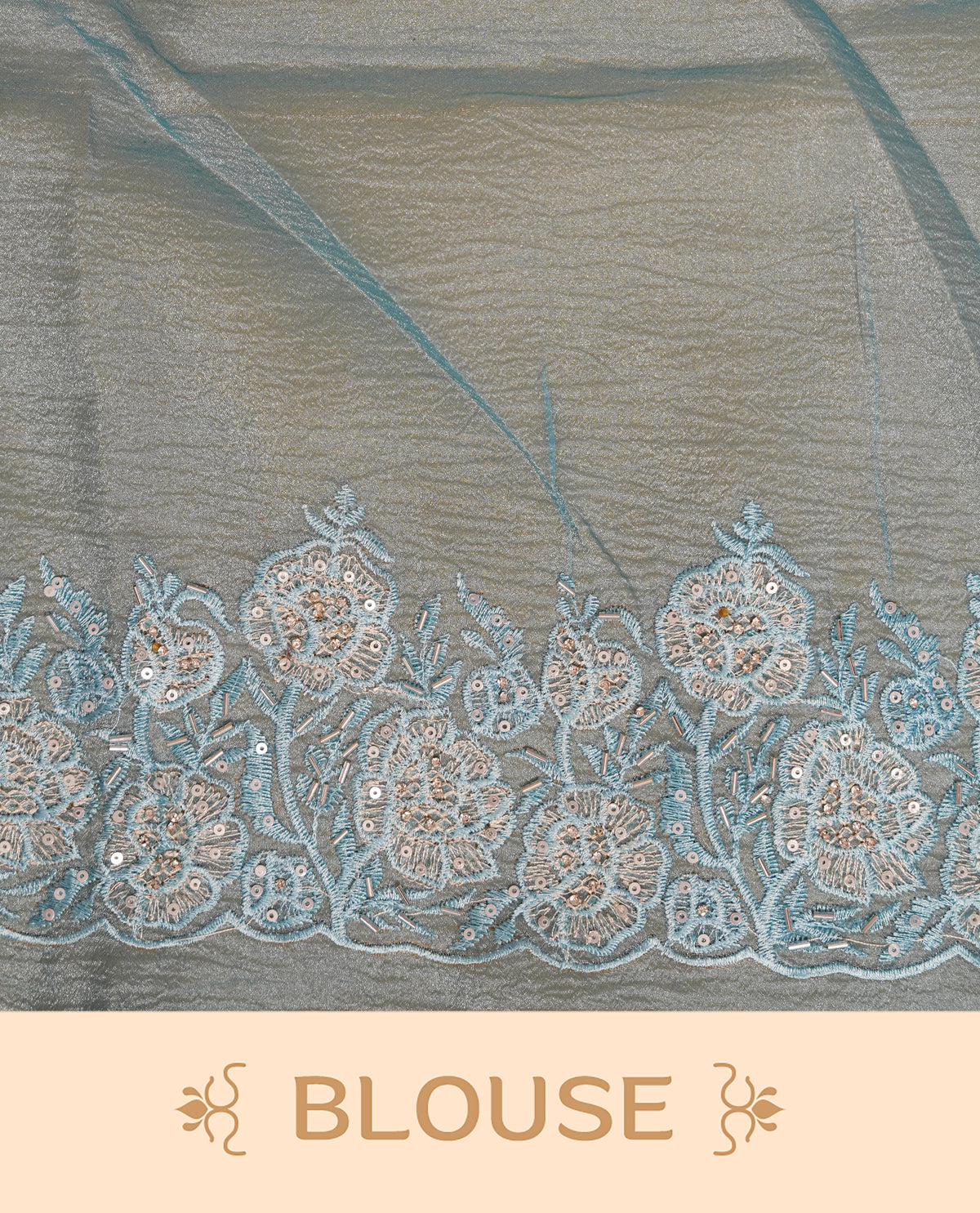 Pastel Blue colour Crush organza saree with Cut Beats & Sequins.