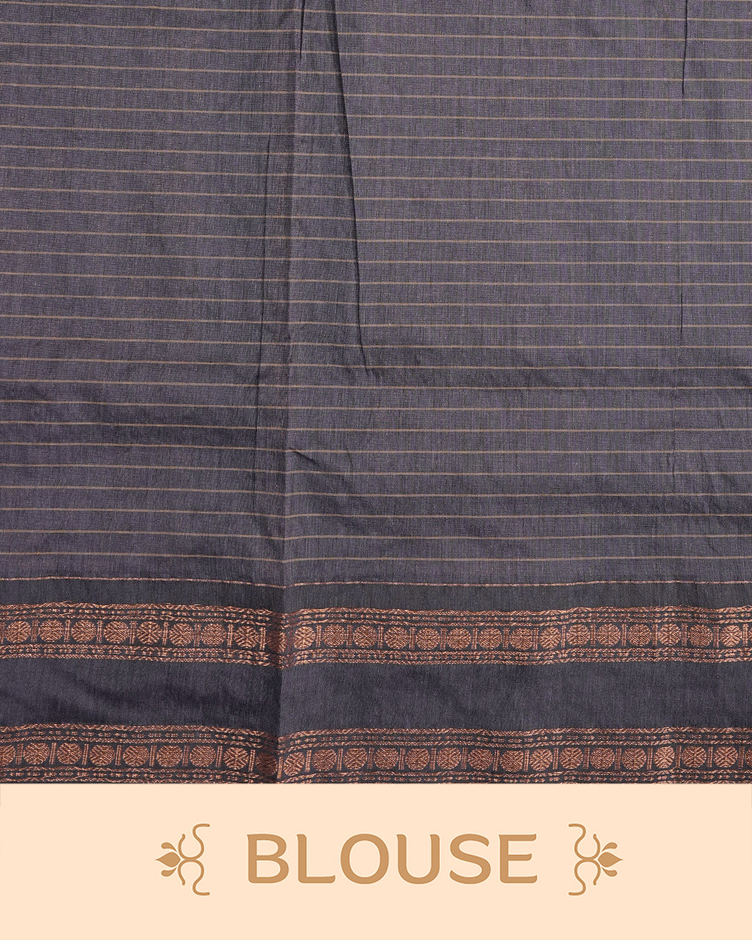 Bluish Grey colour kalyani cotton saree featuring zari check pattern on body, complemented by Contrast colour with Antique zari border, paired with matching blouse piece