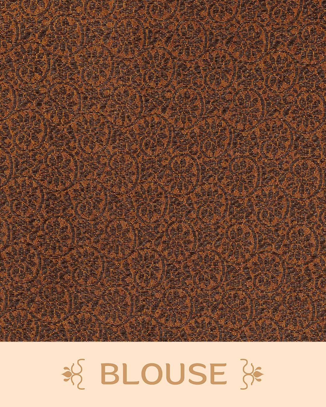 Dark brown colour semi linen saree thread motifs on body, contrast mustard orange colour gold zari border, rich pallu comes with matching blouse piece