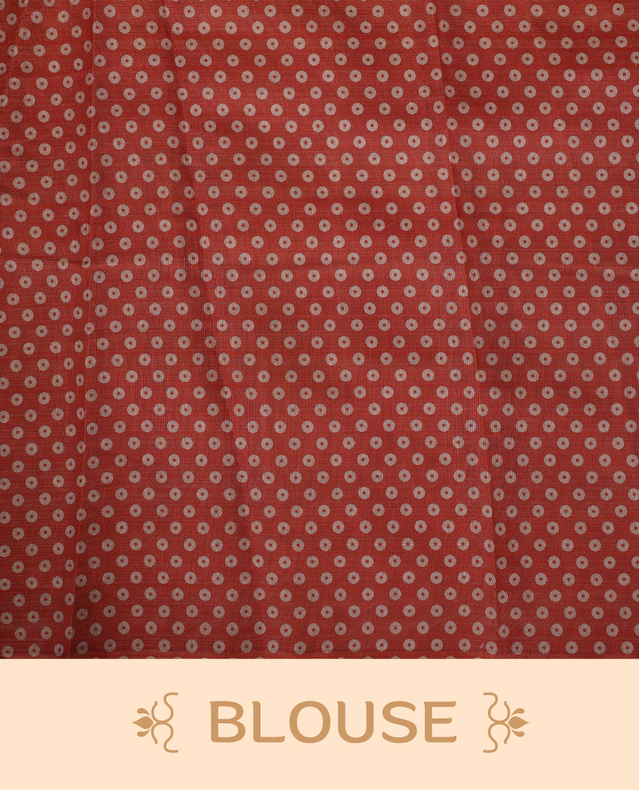 Beige and rust orange colour saree, featuring a smooth woven texture, The shaded rust pallu adds a refined charm & Finished with tassel detailing and comes with a matching blouse piece.