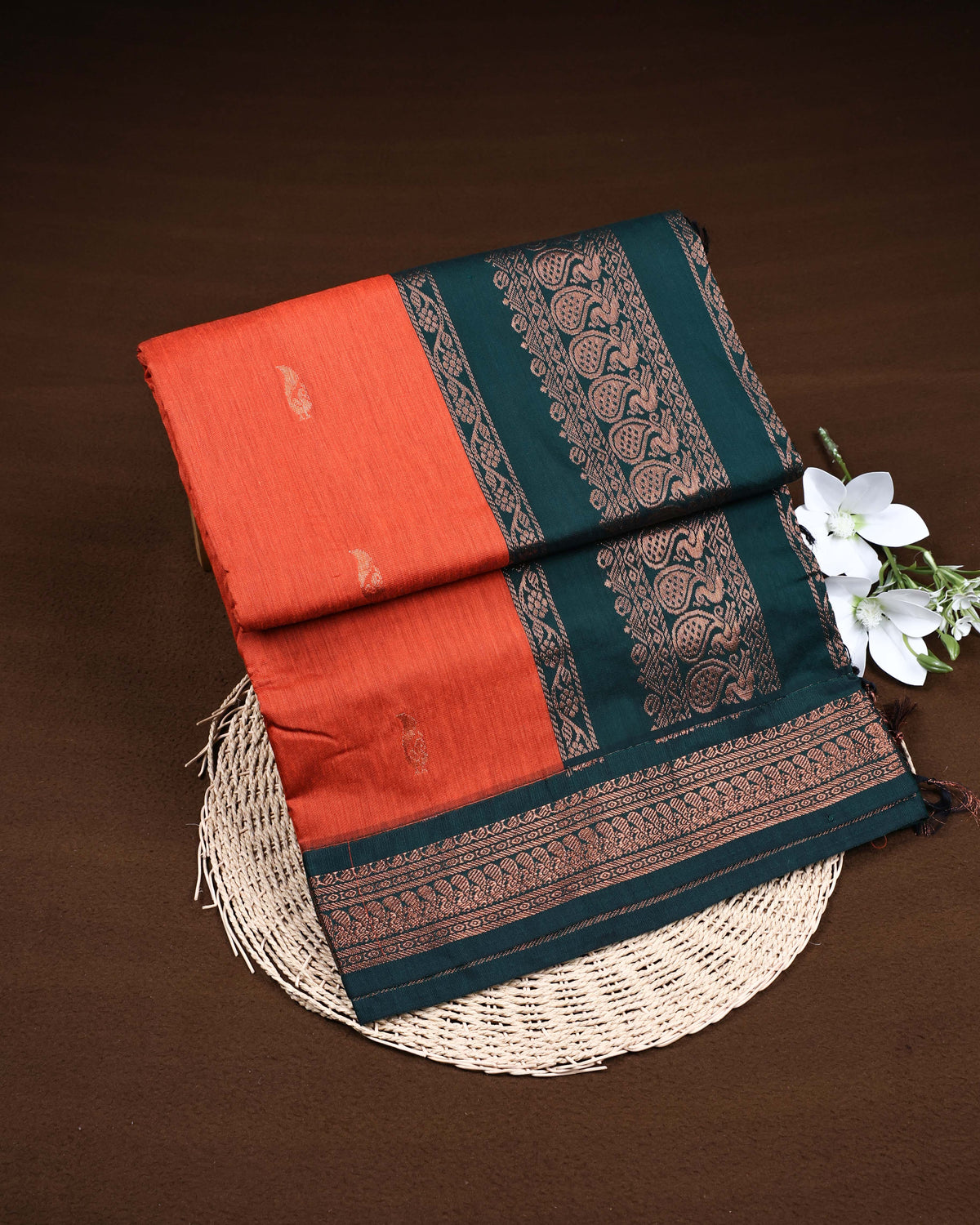 Rust orange colour Kalyani Cotton Saree