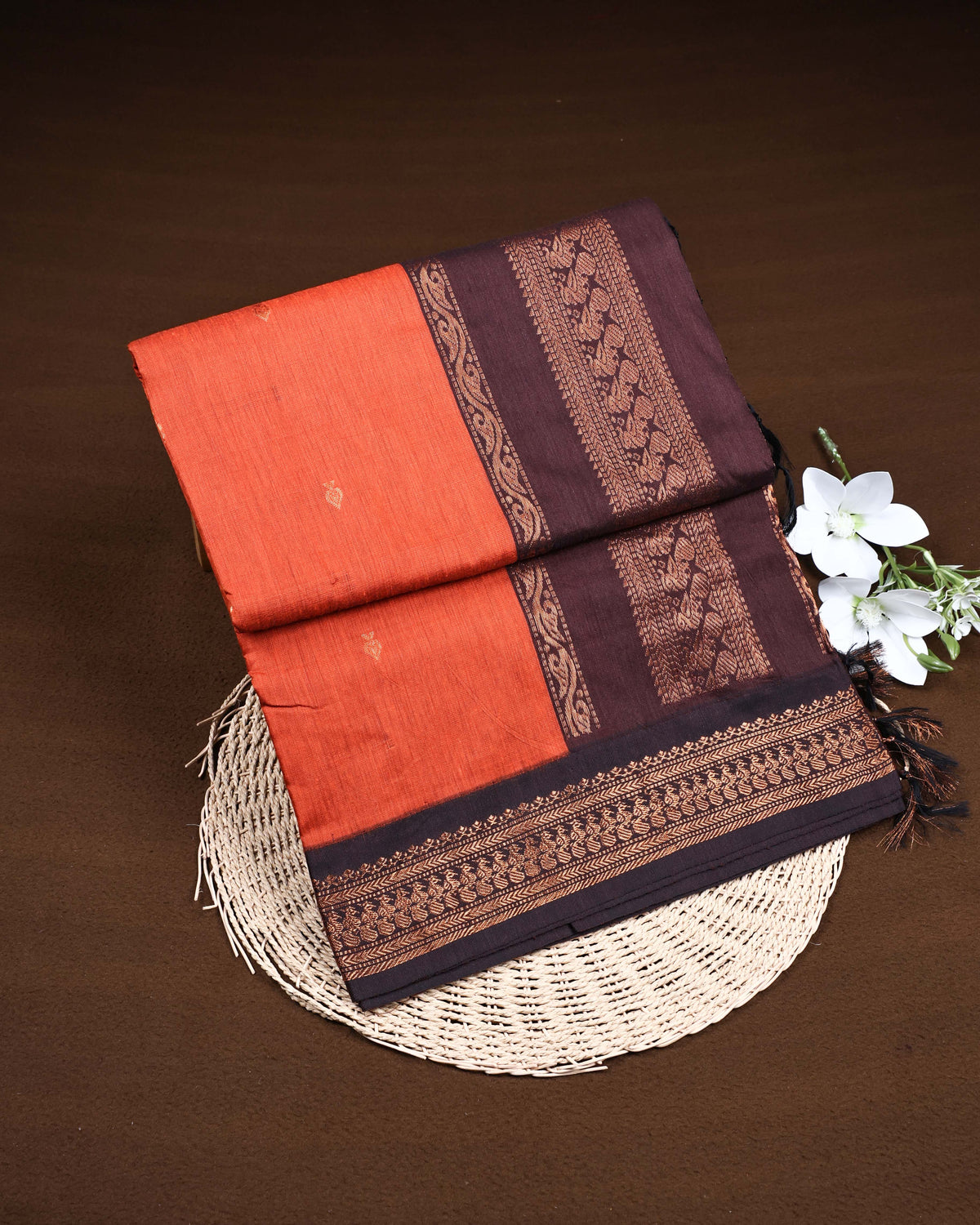 Rust orange colour Kalyani Cotton Saree