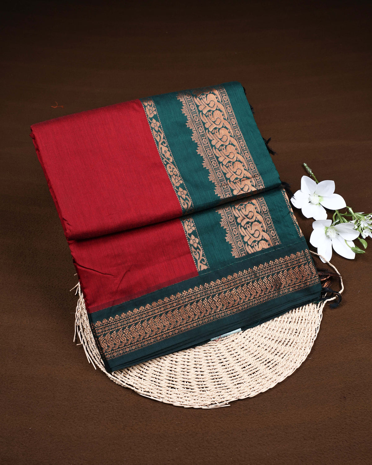 Crimson red colour Kalyani Cotton Saree