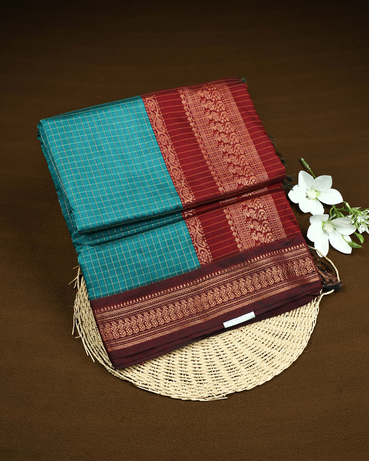 Dark teal colour Kalyani Cotton Saree