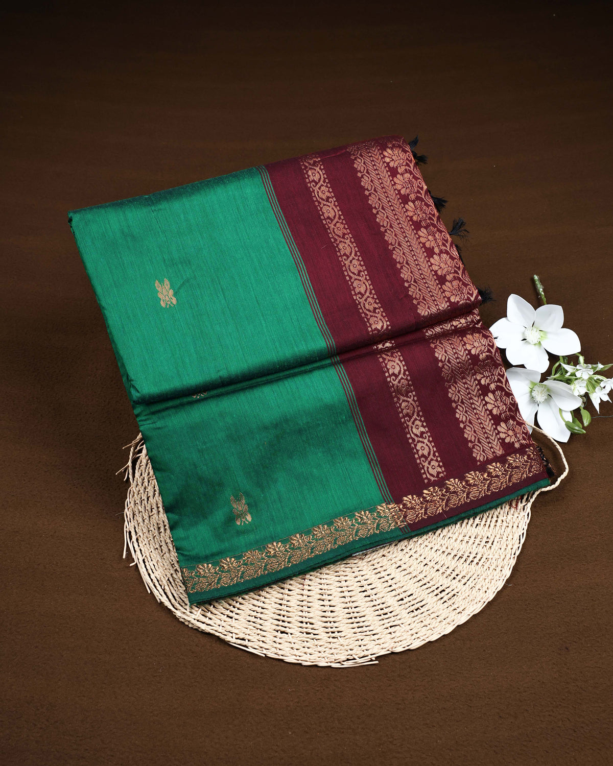 Dark green colour Kalyani Cotton Saree