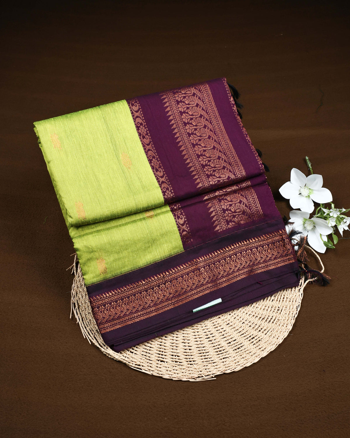 Lime green colour Kalyani Cotton Saree